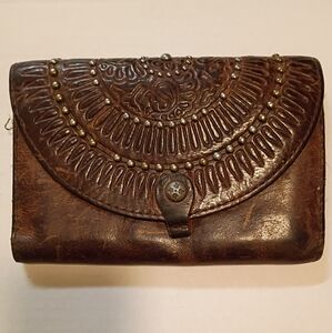 Patricia Nash Italian brown‎ Leather Tooled Studded Distressed Wallet
